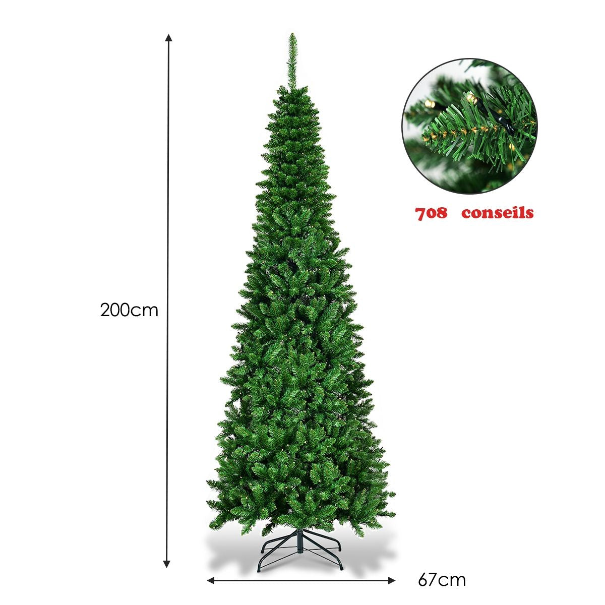 Arbre De Noël Artificiel 200 Cm Avec 250 Lumières LED Sapin Artificiel Avec 708 Branches