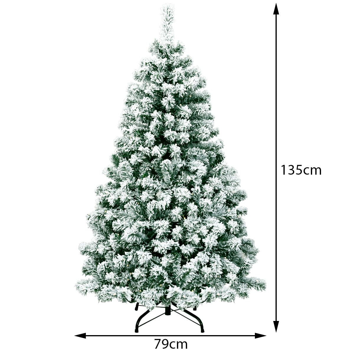 Sapin De Noël Artificiel 135 Cm Sapin Enneigé Avec 200 Lumières LED 400 Rameaux Et Support Métallique Pliable