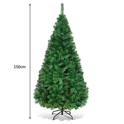 Sapin De Noël Artificiel 150 CM Matériau PVC Avec Pied En Métal Excellente Stabilité Peu Encombrant, 350 Branches, Vert