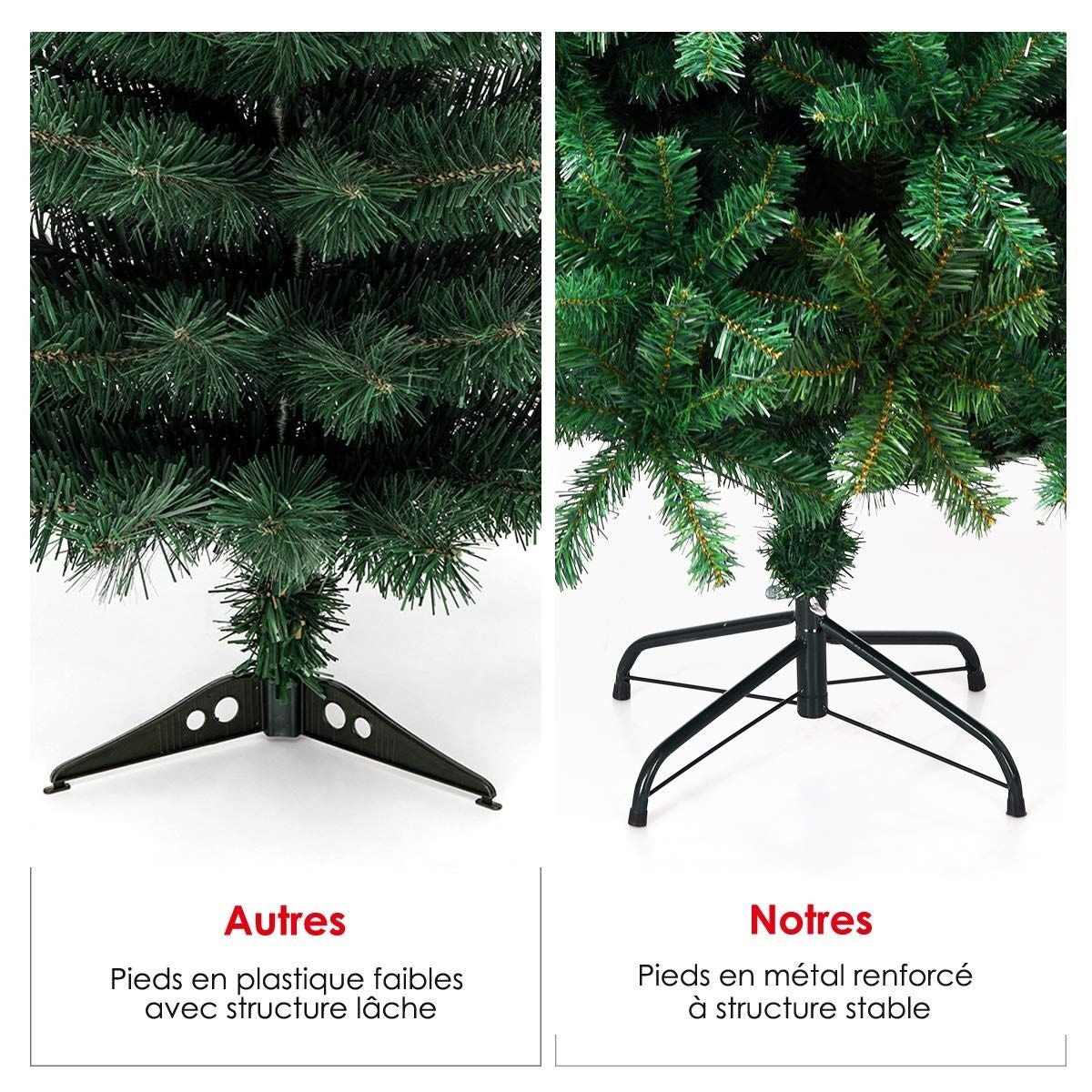 Sapin De Noël Artificiel 150 CM Matériau PVC Avec Pied En Métal Excellente Stabilité Peu Encombrant, 350 Branches, Vert
