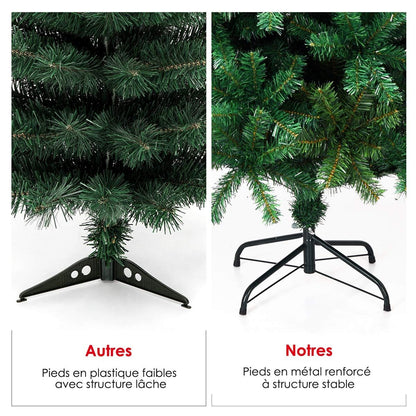 Sapin De Noël Artificiel 150 CM Matériau PVC Avec Pied En Métal Excellente Stabilité Peu Encombrant, 350 Branches, Vert