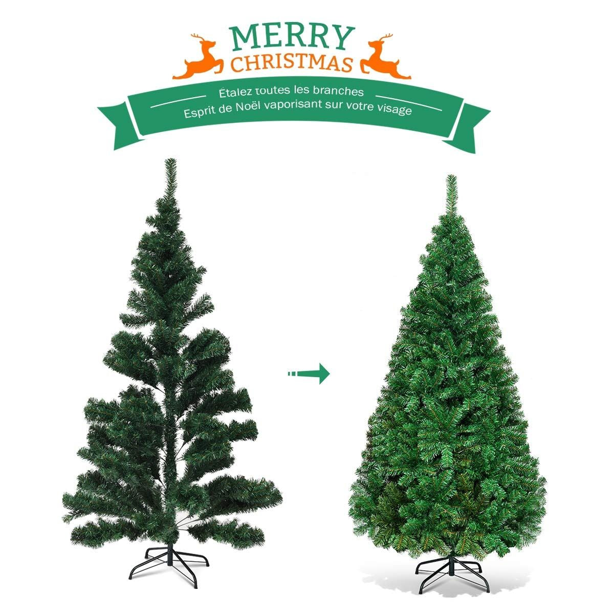 Sapin De Noël Artificiel 150 CM Matériau PVC Avec Pied En Métal Excellente Stabilité Peu Encombrant, 350 Branches, Vert