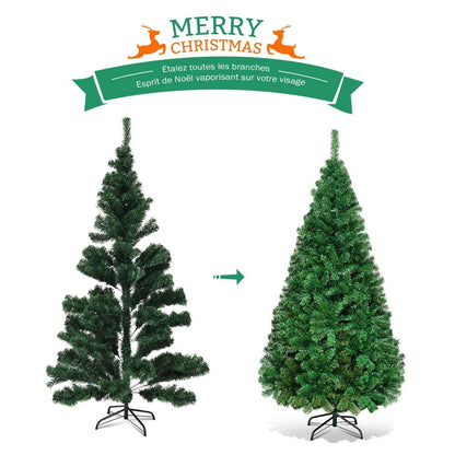 Sapin De Noël Artificiel 150 CM Matériau PVC Avec Pied En Métal Excellente Stabilité Peu Encombrant, 350 Branches, Vert