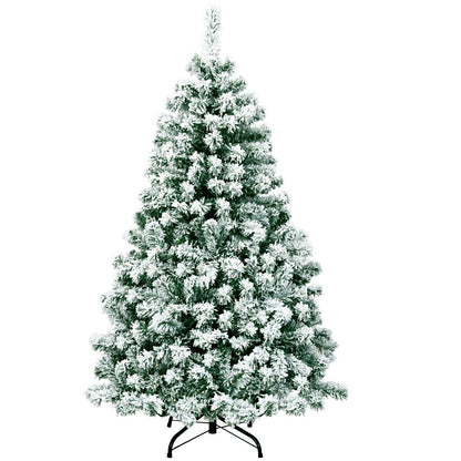 Sapin De Noël Artificiel 135 Cm Sapin Enneigé Avec 200 Lumières LED 400 Rameaux Et Support Métallique Pliable