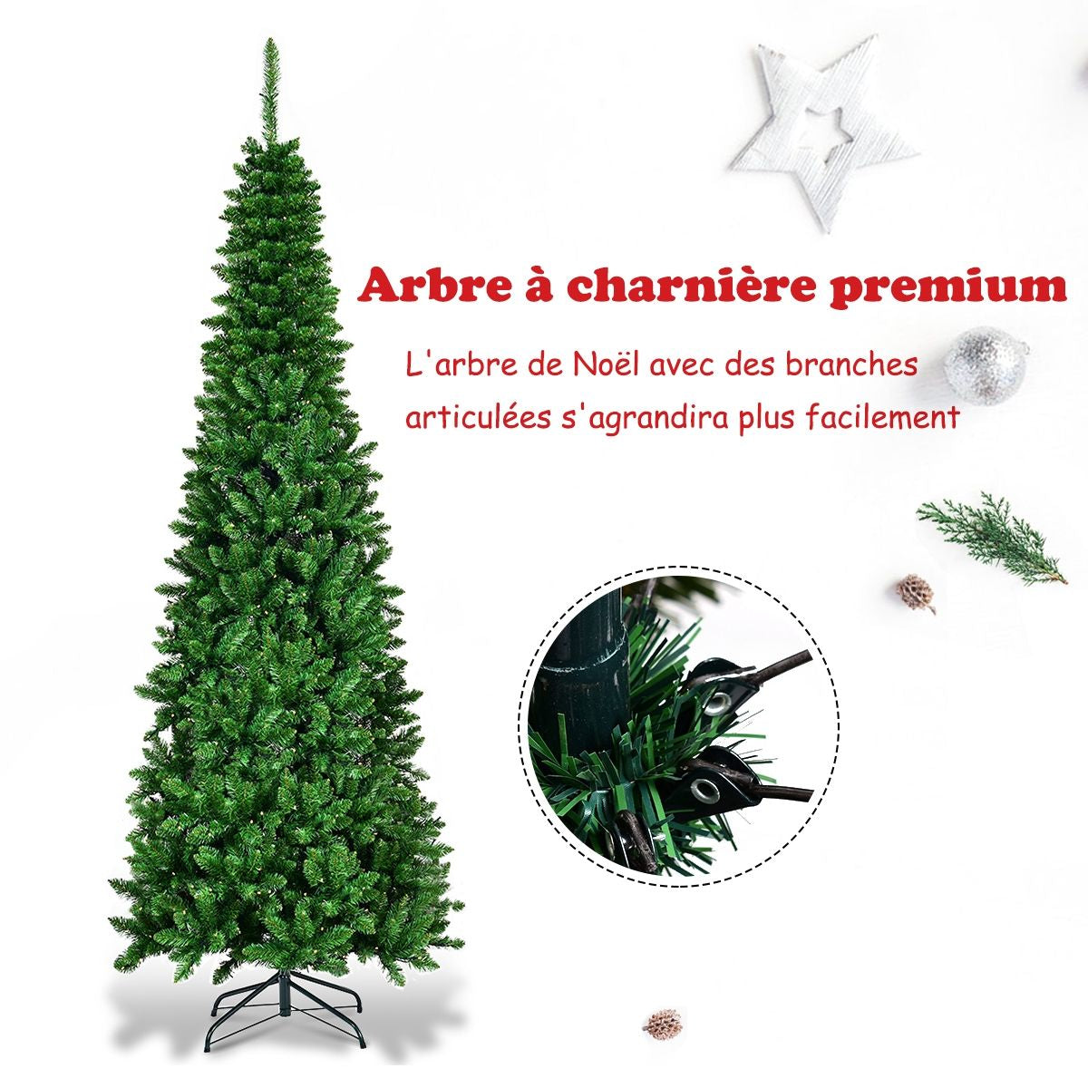 Arbre De Noël Artificiel 200 Cm Avec 250 Lumières LED Sapin Artificiel Avec 708 Branches