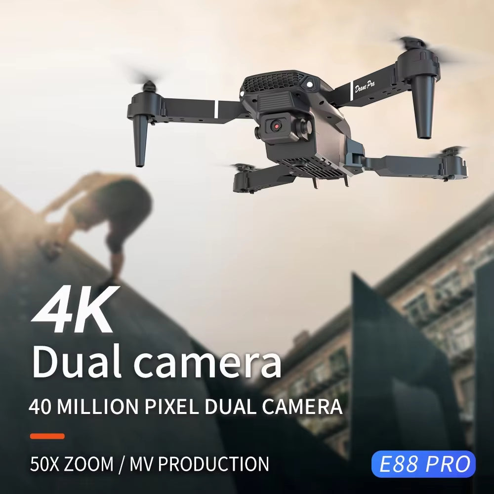 Professional Drone E88 4K Wide-Angle HD Camera Wifi Fpv Height Hold Foldable RC Quadrotor Helicopter Camera-Free Children'S Toys